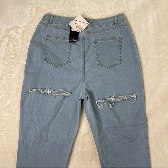 BooHoo Blue High Waist Back Rip Light Blue Jeans Size 8 - Picture 3 of 13